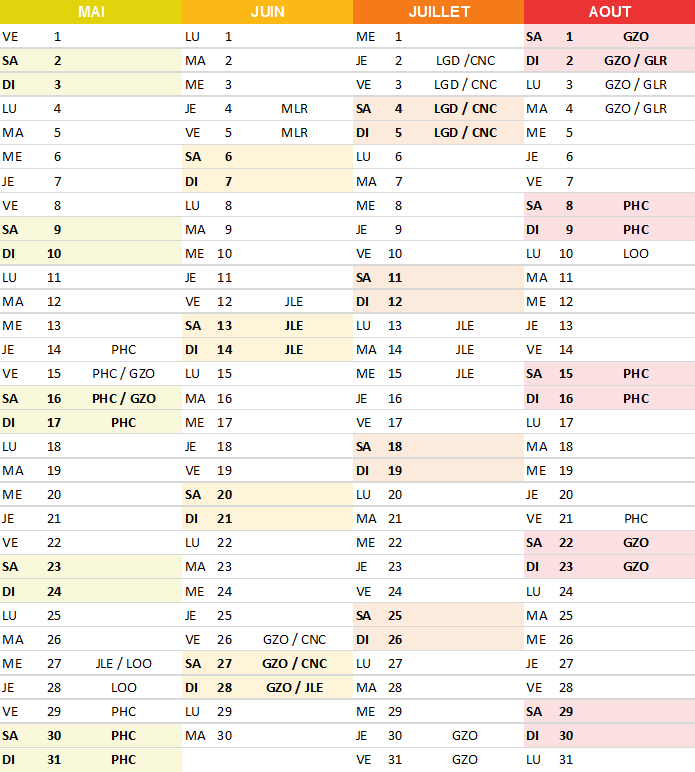Calendrier stages pac 2026