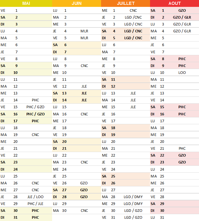 Calendrier stages pac 2026