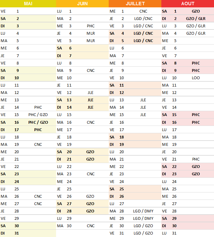 Calendrier stages pac 2026