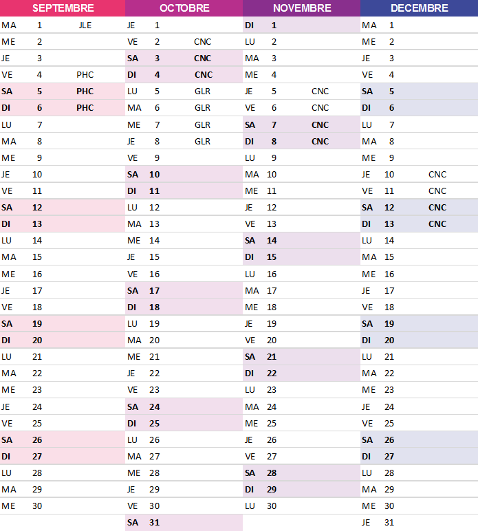 Calendrier stages pac 2026