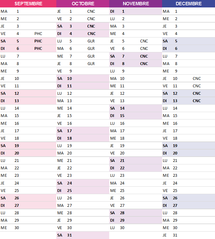 Calendrier stages pac 2026