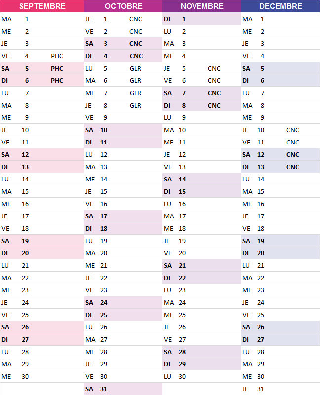 Calendrier stages pac 2026